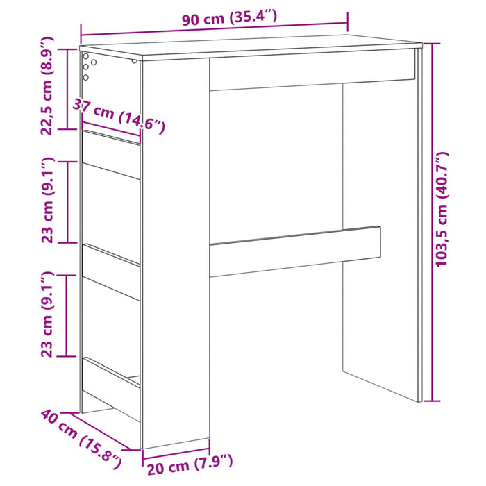 Barbord med stativer sonoma eik 90x40x103,5 cm konstruert tre