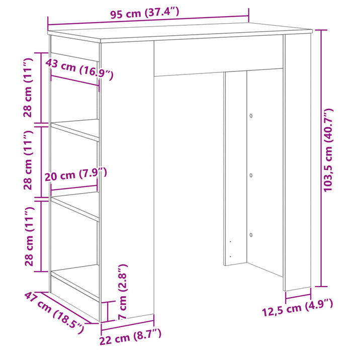 Barbord med stativer sonoma eik 95x47x103,5 cm konstruert tre