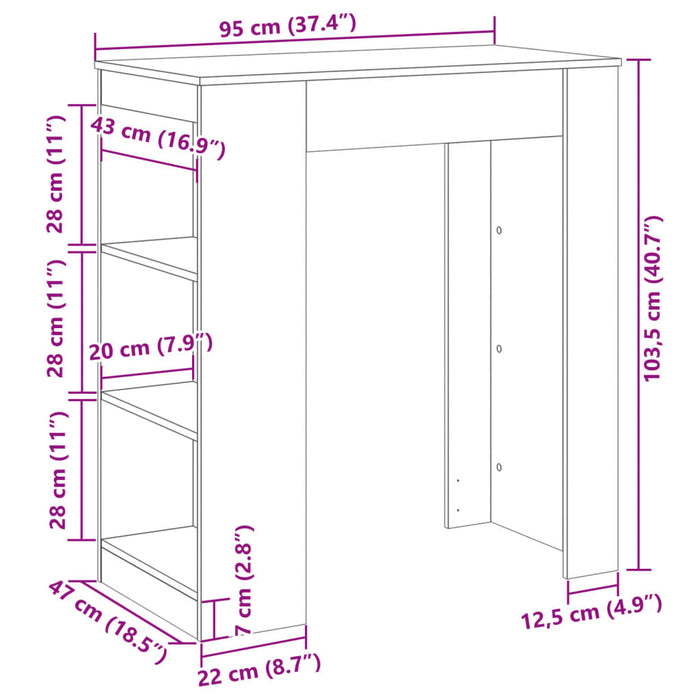 Barbord med stativer gammelt tre 95x47x103,5 cm konstruert tre