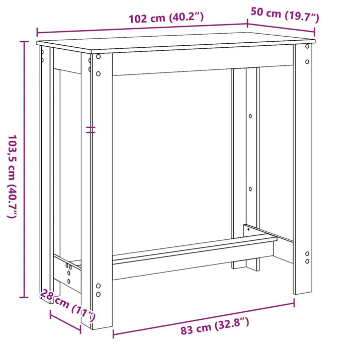 Barbord røkt eik 102x50x103,5 cm konstruert tre