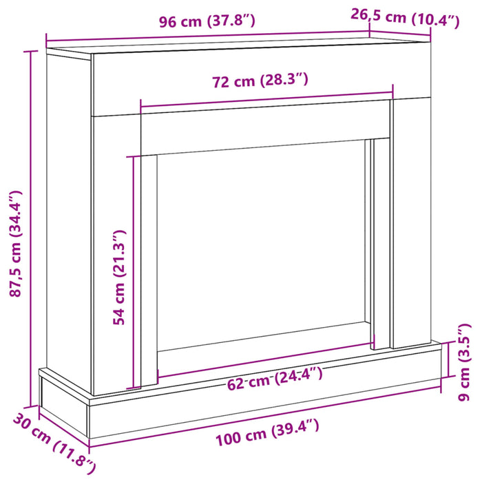 Peisramme svart 100x30x87,5 cm konstruert tre