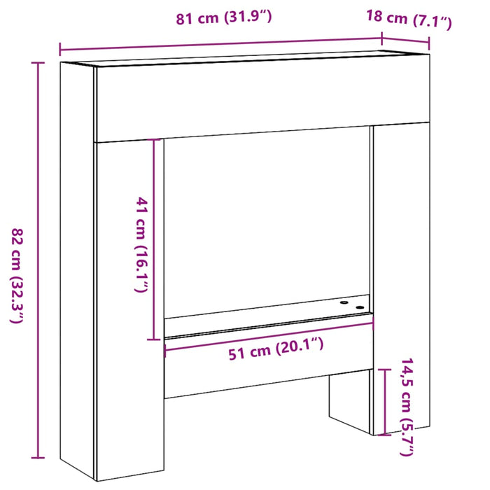 Peisramme hvit 81x18x82 cm konstruert tre