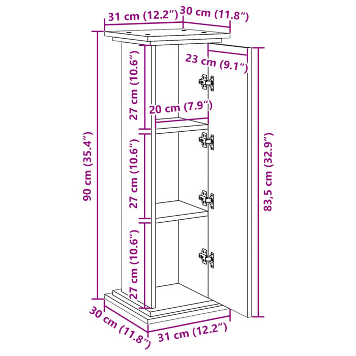 Pidestall med oppbevaring betonggrå 31x30x90 cm konstruert tre