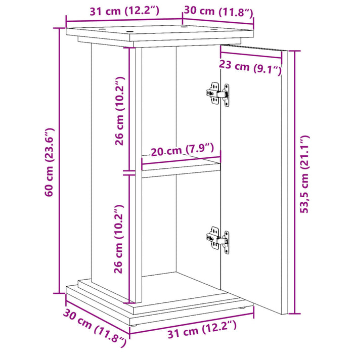 Pidestall med oppbevaring hvit 31x30x60 cm konstruert tre