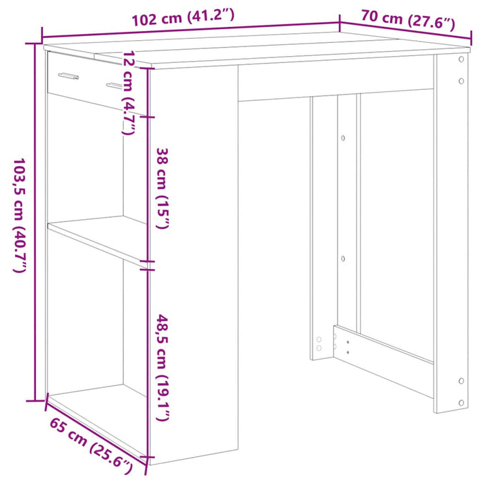 Barbord sonoma eik 102x70x103,5 cm konstruert tre