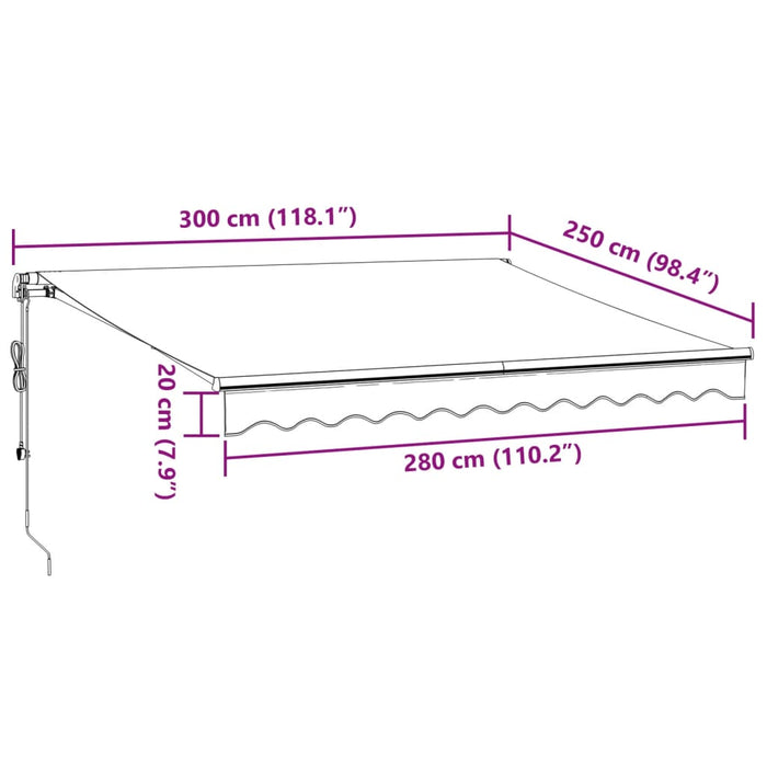 Automatisk uttrekkbar markise med LED burgunder 300x250 cm