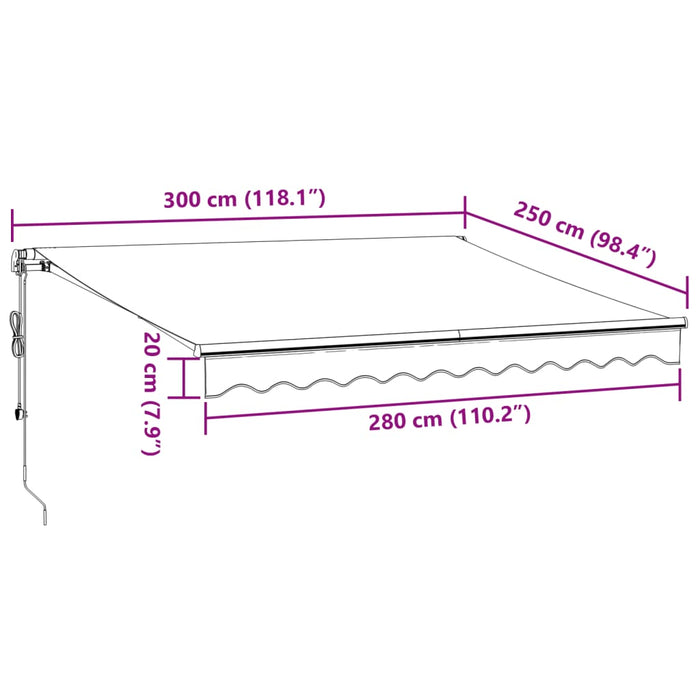 Automatisk uttrekkbar markise burgunder 300x250 cm