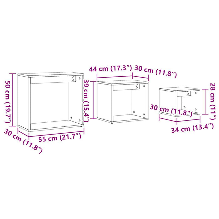 Stablebord 3 stk gammelt tre konstruert tre