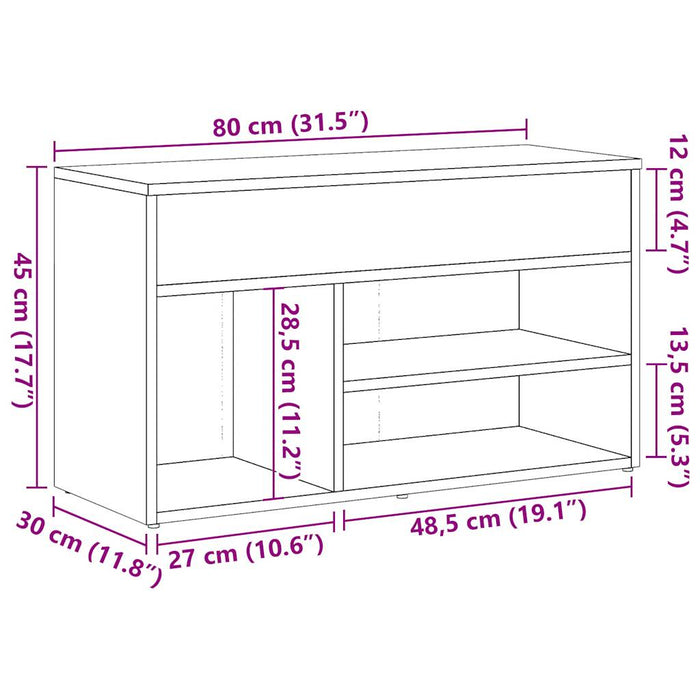 Skobenk gammelt tre 80x30x45 cm konstruert tre