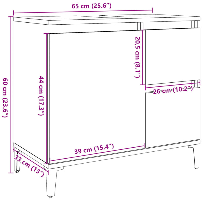 Servantskap betonggrå 65x33x60 cm konstruert tre