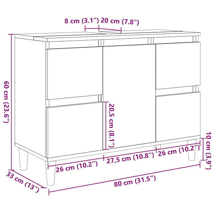 Servantskap betonggrå 80x33x60 cm konstruert tre