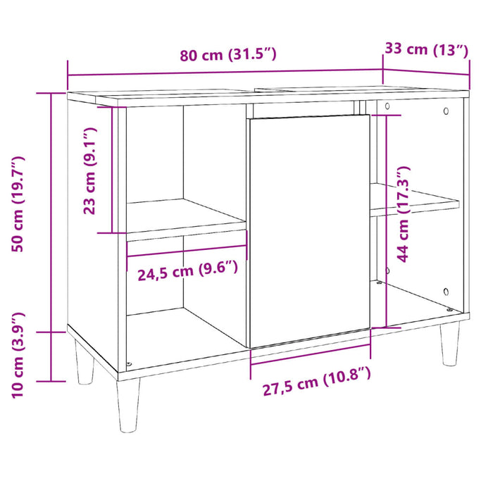 Baderomsskap betonggrå 80x33x60 cm konstruert tre