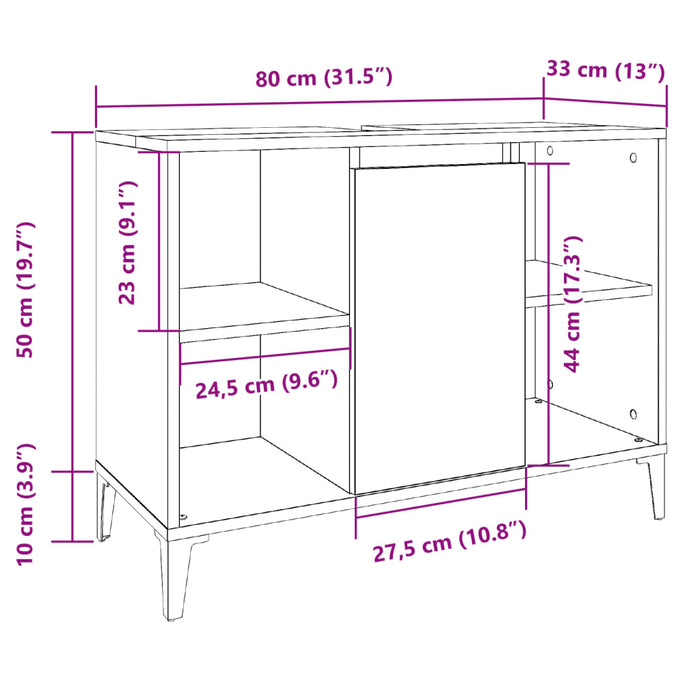 Servantskap gammelt tre 80x33x60 cm konstruert tre