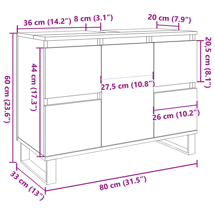 Baderomsvaskskap gammelt tre 80x33x60 cm konstruert tre