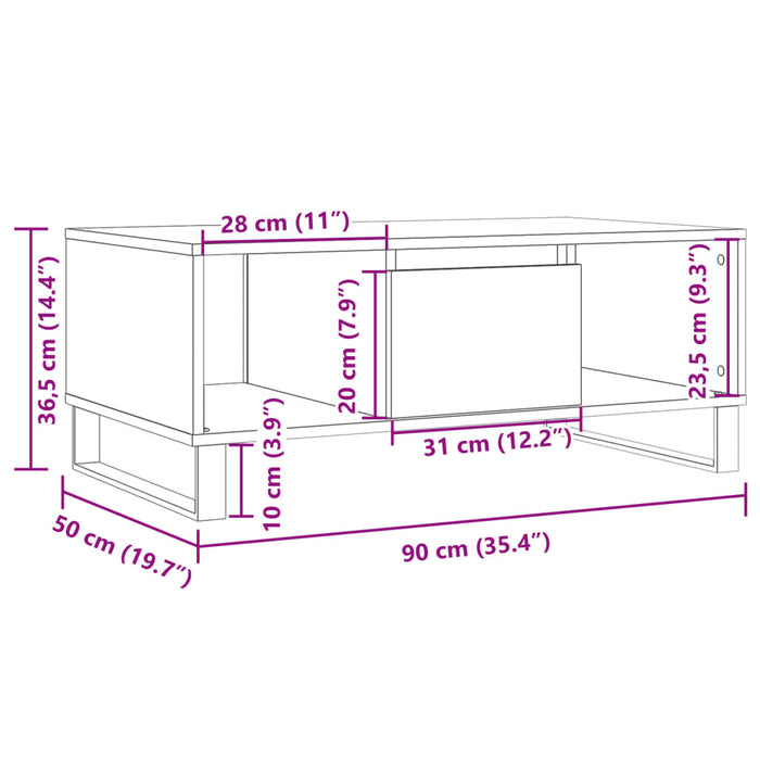 Salongbord gammelt tre 90x50x36,5 cm konstruert tre