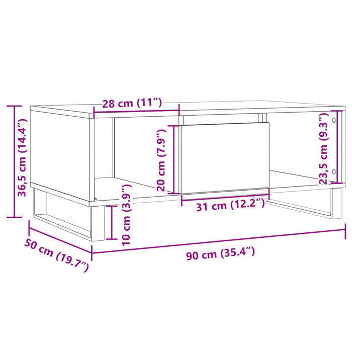 Salongbord artisan eik 90x50x36,5 cm konstruert tre