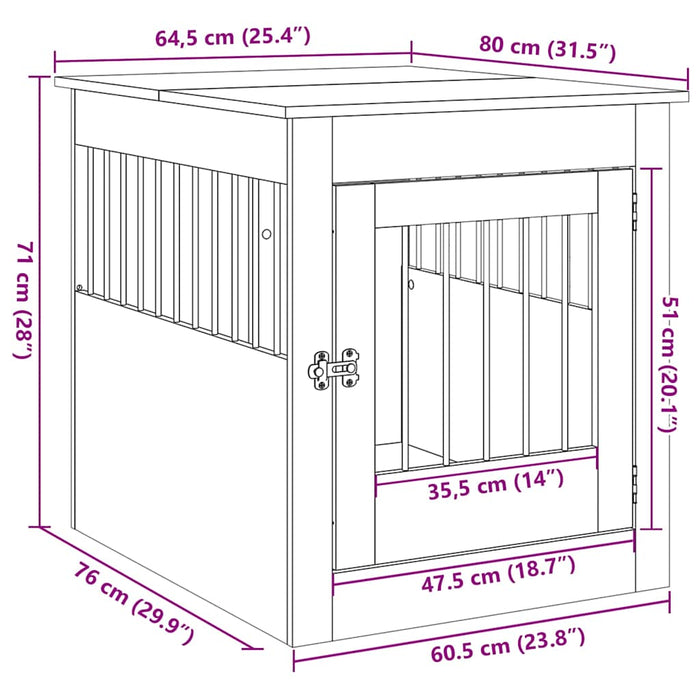 Hundeburmøbler betonggrå 64,5x80x71 cm konstruert tre