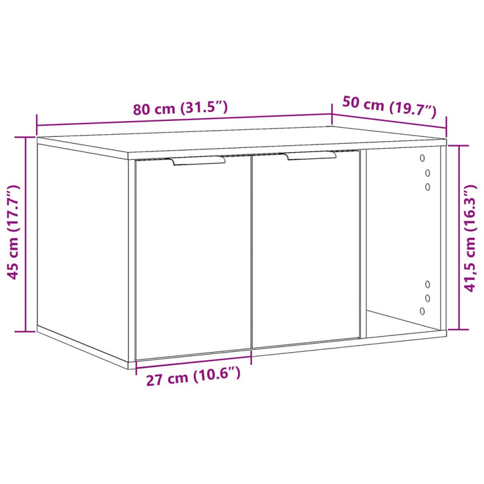 Skap til kattetoalett røkt eik 80x50x45 cm konstruert tre