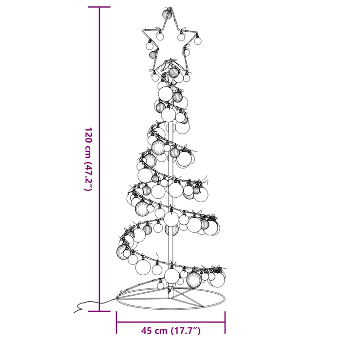 Juletre lyskjegle med kuler 80 lysdioder varm hvit 120 cm