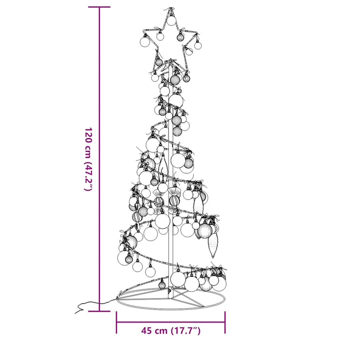 Juletre lyskjegle med kuler 80 lysdioder varm hvit 120 cm