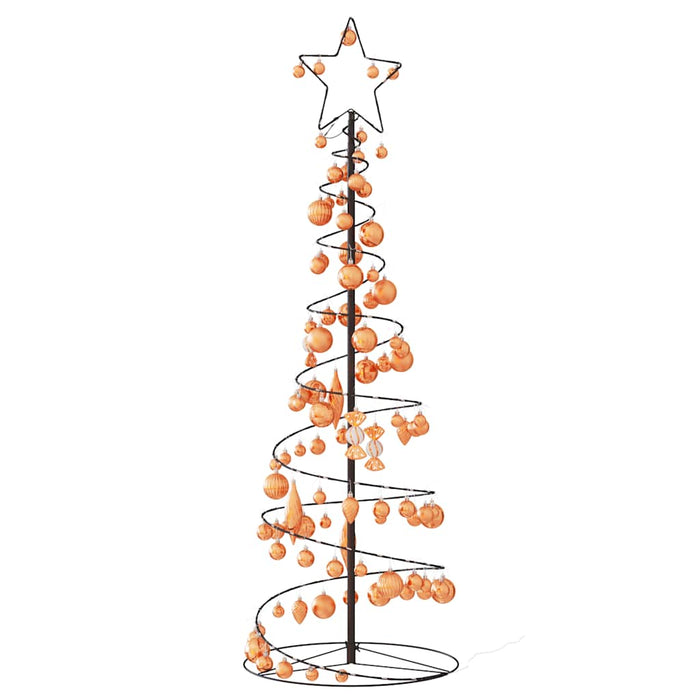 Juletre lyskjegle med kuler 100 lysdioder varm hvit 150 cm