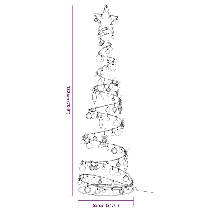 Juletre lyskjegle med kuler 120 lysdioder varm hvit 180 cm