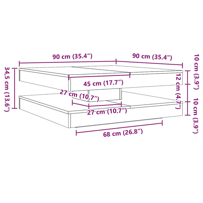 Salongbord 360-graders roterbart hvit 90x90x34,5 cm