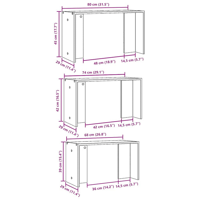 Stablebord 3 stk røkt eik konstruert tre
