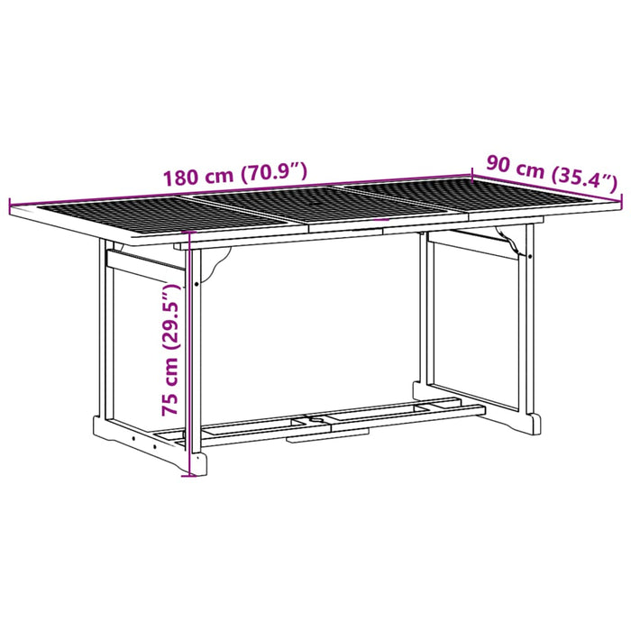 Hagespisegruppe 9 deler 180x90x75 cm heltre akasie