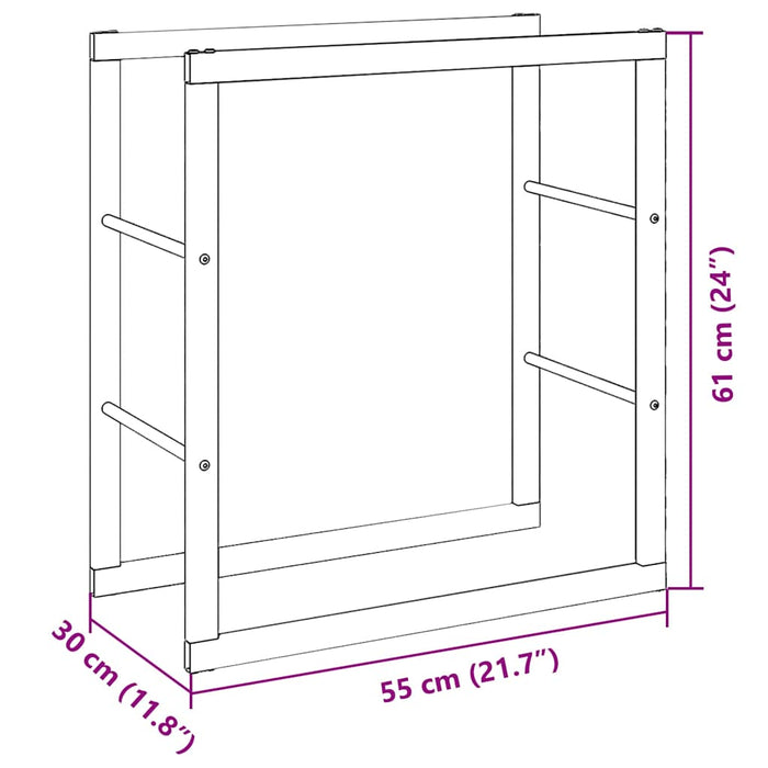 Vedstativ svart 55x30x61 cm stål