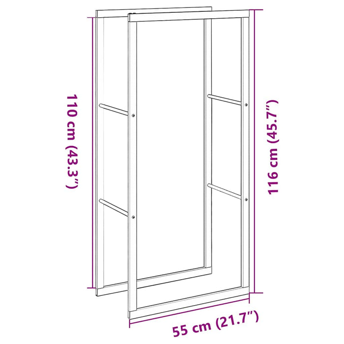 Vedstativ svart 55x30x116 cm stål