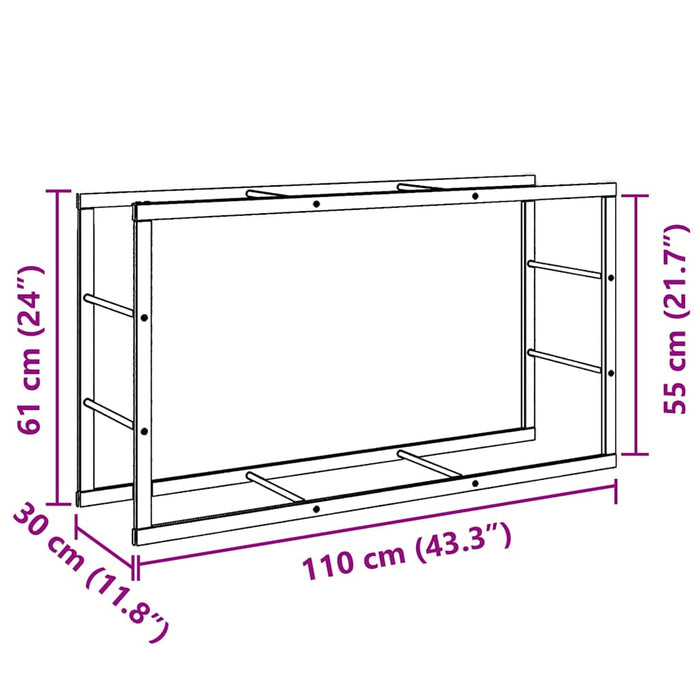 Vedstativ svart 110x30x61 cm stål