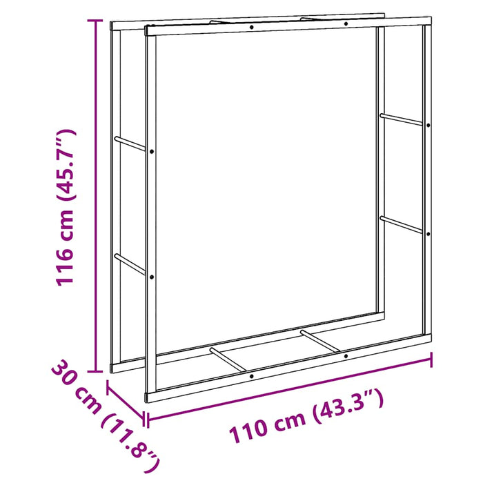 Vedstativ svart 110x30x116 cm stål