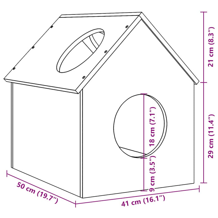 Kattehus voksbrun 41x50x50 cm heltre furu