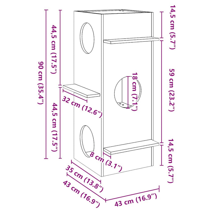 Kattehus voksbrun 43x43x90 cm heltre furu