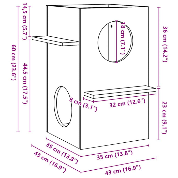 Kattehus 43x43x60 cm heltre furu