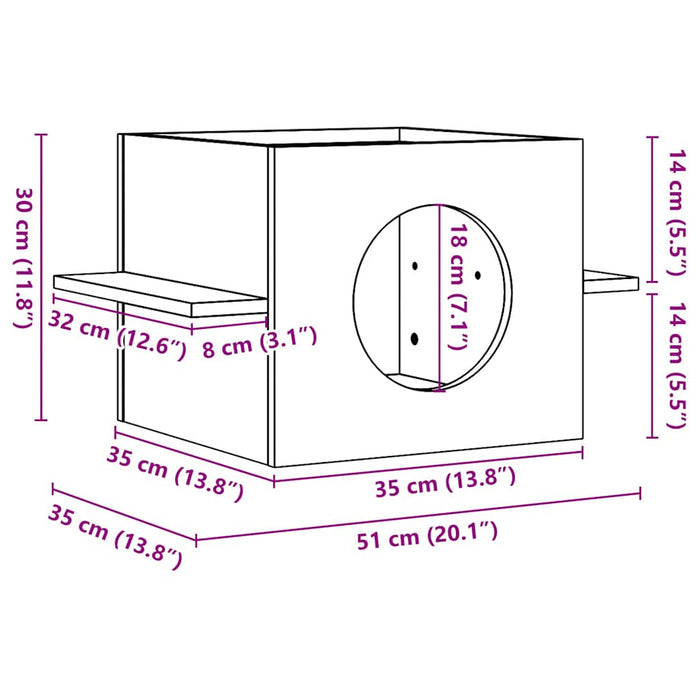 Kattehus 51x35x30 cm heltre furu