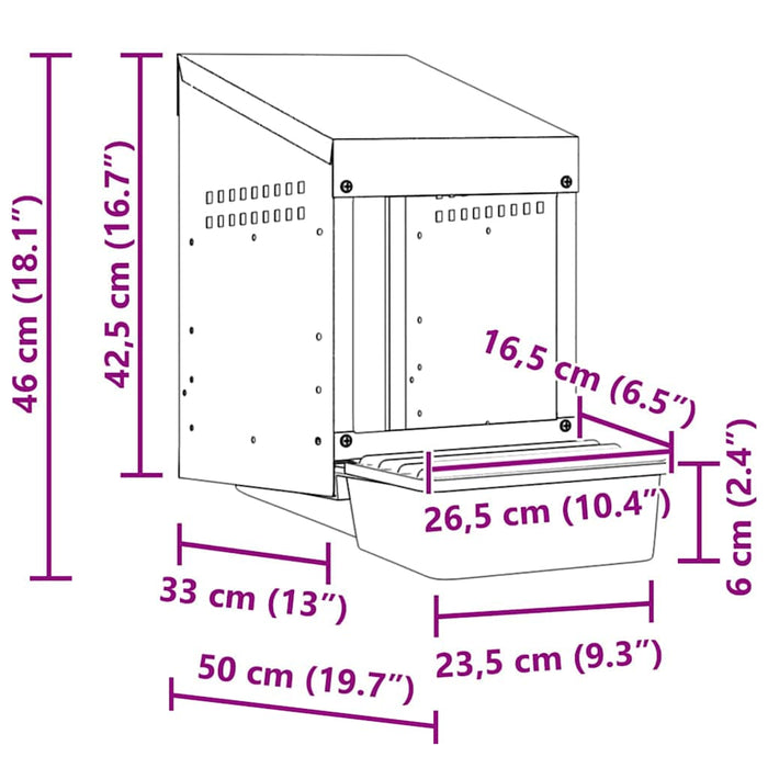 Kyllingkasse med 1 rom, veggmontert, galvanisert stål