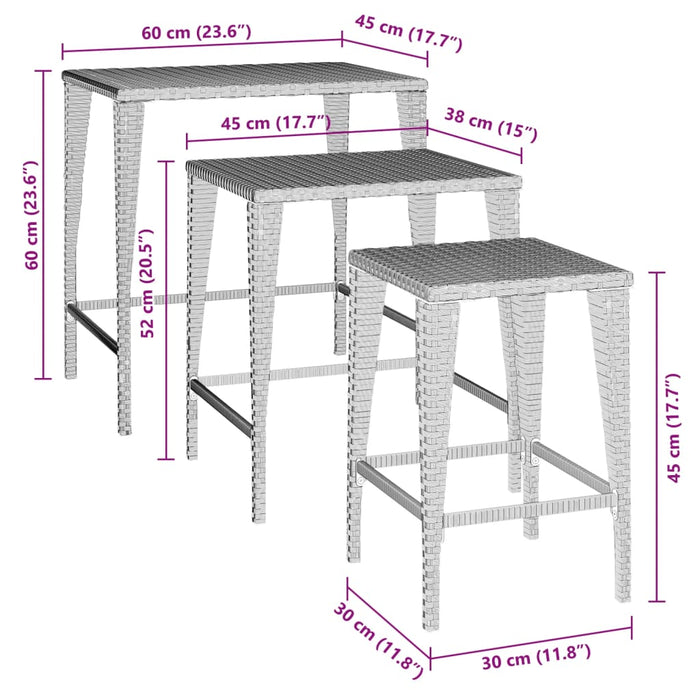 Stablebord for hage 3 stk brun polyrotting