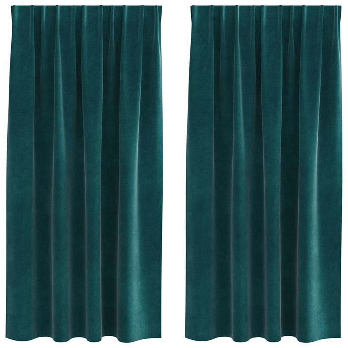 Gardiner med gardiner 2 pcs Mørkegrønn 140 x 175 cm Fløyel