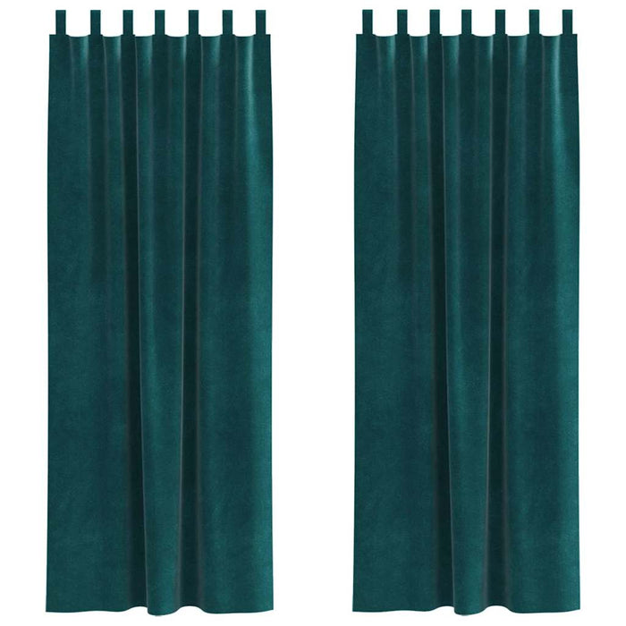 Mørkleggingsgardiner med hengeloop 2 stk Mørkegrønn Fløyel