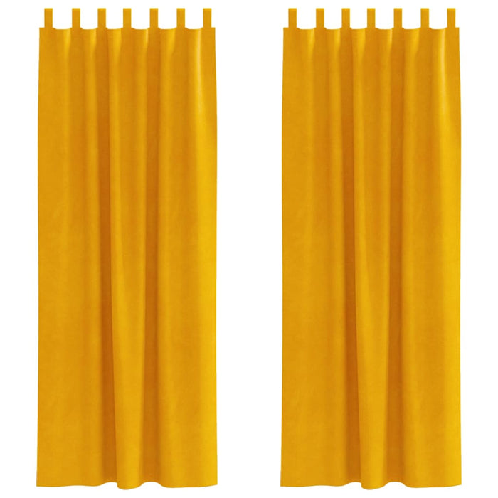 Mørkleggende Gardiner med Hengende Løkker 2 stk Sennepsgul Fløyel