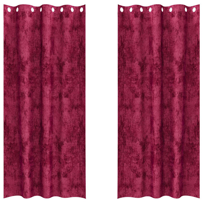 Fløyel Gardiner 2 stk med Øyekant Vinrød 225x140 cm