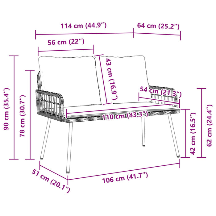 Hagebenk Naturlig 114x64x78 cm Poly Rattan