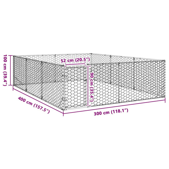 Utendørs hundekennel med dør 3x4x1 m galvanisert stål