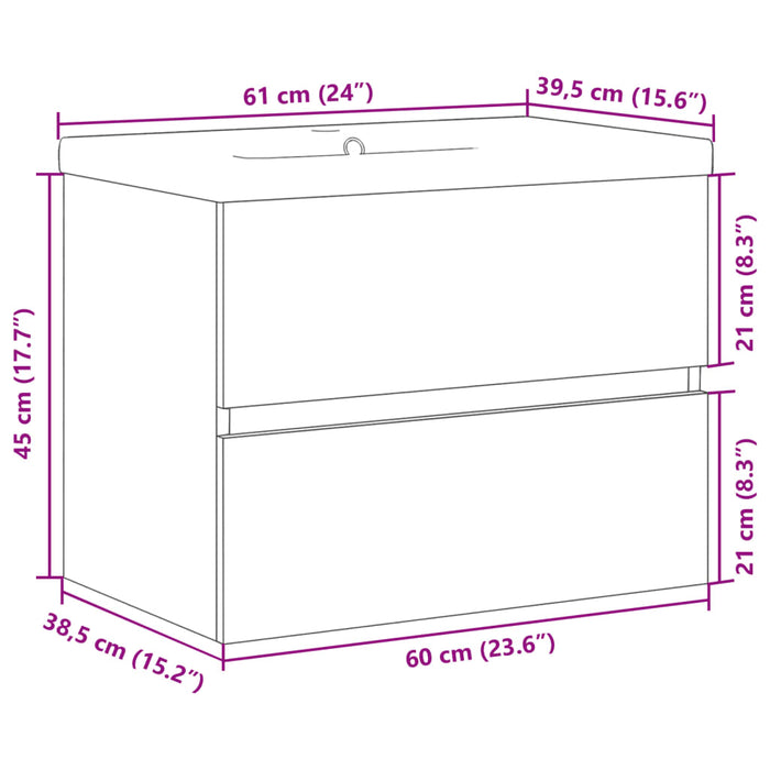 Vaskskap med innebygd vask gammelt tre 61x39,5x49 cm