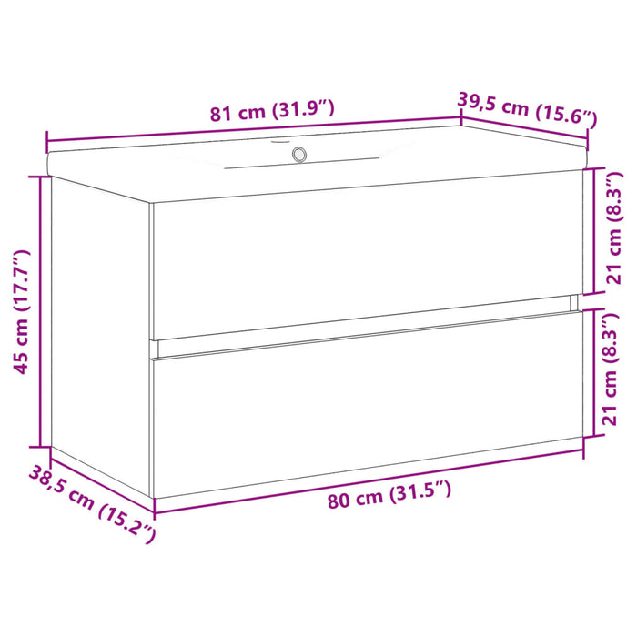 Vaskskap med innebygd vask gammelt tre 81x39,5x49 cm