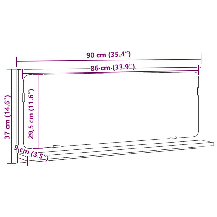 Speilhylle Håndverks eik 90 x 10.5 x 37 cm Konstruert tre