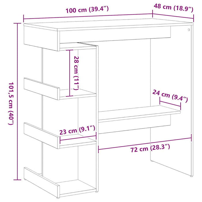 Barbord med hylle Svart eik 100 x 48 x 101.5 cm Konstruert tre