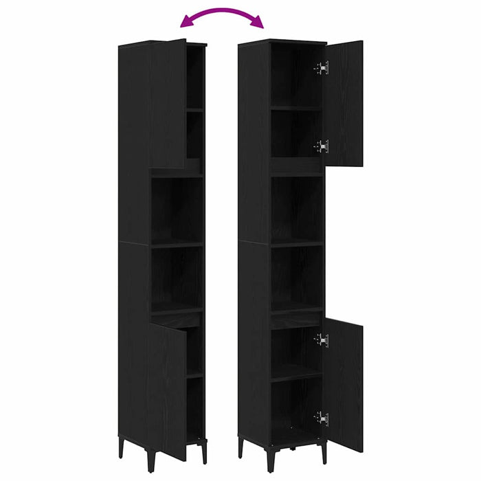 Baderomsskap med dør Svart eik 30 x 30 x 190 cm Konstruert tre